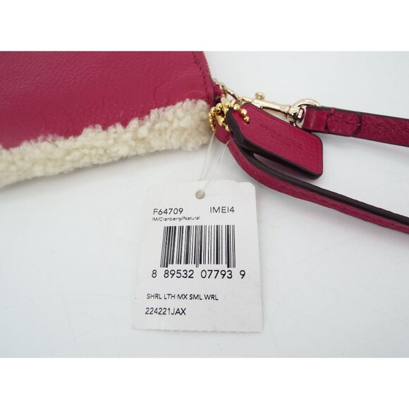 COACH Cranberry Pebbled Leather Natural Shearling Small Wristlet NWT - Picture 5 of 13